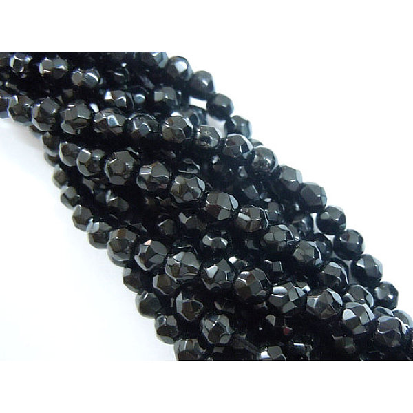 

PandaHall Synthetic Black Stone Beads Strands, Dyed, Faceted Round, Black, about 4mm in diameter, hole: 0.8mm Black Stone Round Black