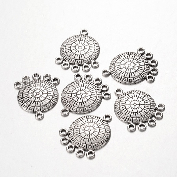 PandaHall Tibetan Style Flat Round Chandelier Components, Antique Silver, Lead Free, Nickel Free and Cadmium Free, 27x21x2mm, Hole: 2mm...