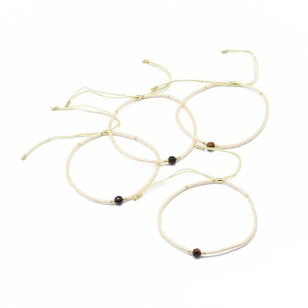 

PandaHall Adjustable Natural Tiger Eye Braided Bead Bracelets, with Nylon Cord and Seed Beads/Heishi Beads, 4.3~7.95cm, 1.5mm Tiger Eye..., Yellow