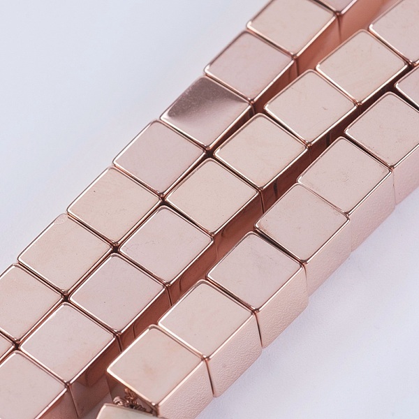 

PandaHall Electroplate Non-magnetic Synthetic Hematite Beads Strands, Cube, Grade AA, Rose Gold Plated, 6x6x6mm, Hole: 0.5mm, about...