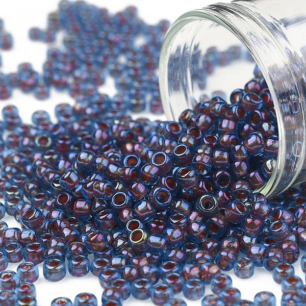 

PandaHall TOHO Round Seed Beads, Japanese Seed Beads, (381) Inside Color Aqua/Oxblood Lined, 8/0, 3mm, Hole: 1mm, about 1110pcs/50g Glass