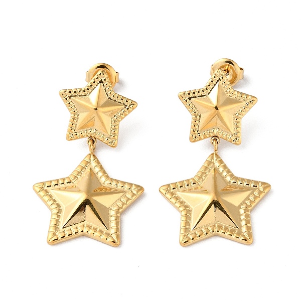 

PandaHall 304 Stainless Steel Dangle Stud Earrings, Star, Real 14K Gold Plated, 37x21.5mm 304 Stainless Steel Star