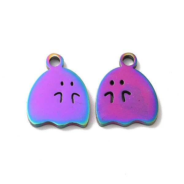 

PandaHall Ion Plating(IP) 304 Stainless Steel Charms, Ghost Charm, Rainbow Color, 14x11x1.5mm, Hole: 2mm 304 Stainless Steel Ghost