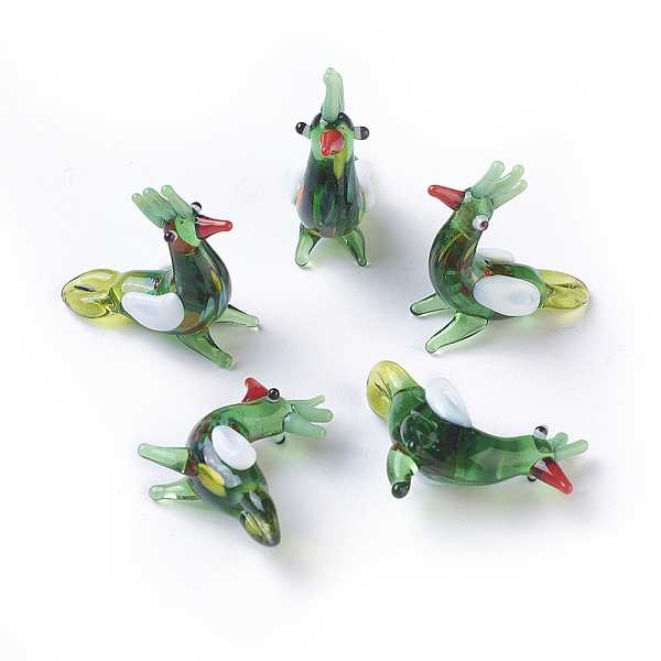 

PandaHall Home Decorations, Handmade Lampwork Display Decorations, Peacock, Green, 24~28x11~12x24~28mm Lampwork Bird Green