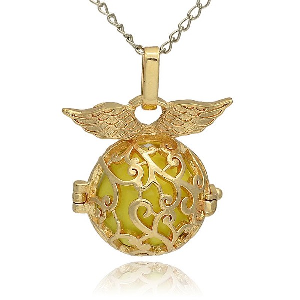

PandaHall Golden Tone Brass Hollow Round Cage Pendants, with No Hole Spray Painted Brass Ball Beads, Champagne Yellow, 26x26x19mm, Hole...