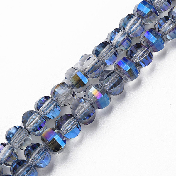 

PandaHall Electroplate Transparent Glass Beads Strands, Faceted, Round, Royal Blue, 9.5x8.5mm, Hole: 1.5mm, about 65~70pcs/strand, 22.05...