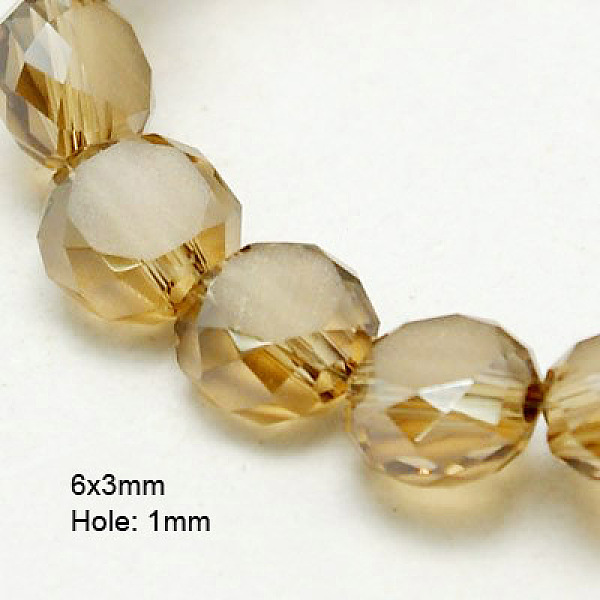 

PandaHall Electroplate Glass Beads, Half Plated, Faceted, Frosted, Flat Round, Dark Goldenrod, 6x3mm Glass Flat Round Gold