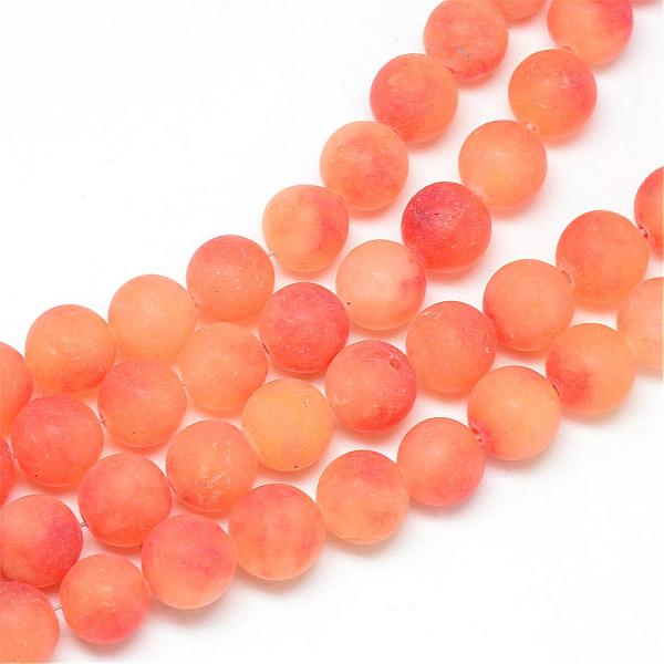

PandaHall Natural White Jade Bead Strands, Dyed, Frosted, Round, Coral, 10~11mm, Hole: 1.5mm, about 38~39pcs/strand, 14.9 inch White Jade..., Red