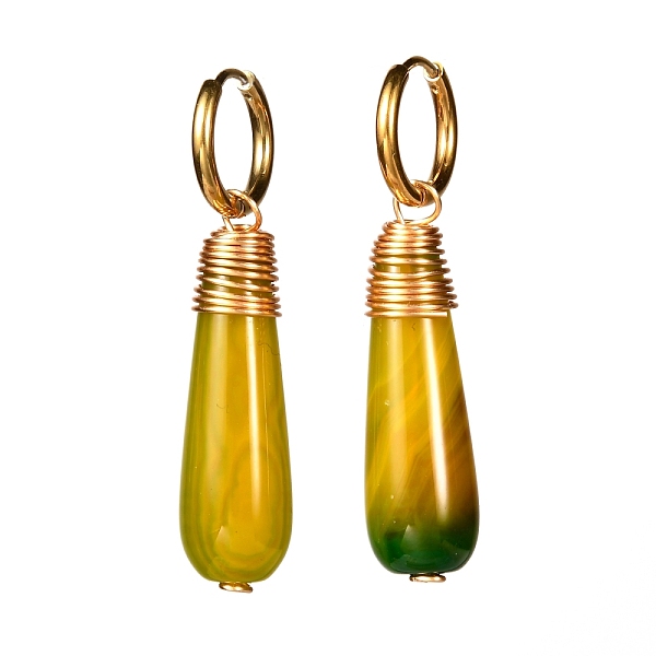 

PandaHall Handmade Natural Agate Dangle Hoop Earrings, with 304 Stainless Steel Earring Hoops & 316 Surgical Stainless Steel Pins, Teardrop...