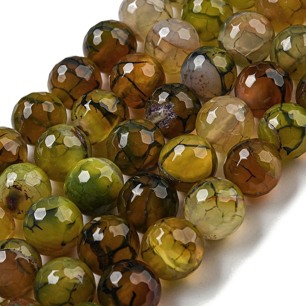 

PandaHall Faceted Natural Dragon Veins Agate Beads Strands, Round, Dyed & Heated, Dark Goldenrod, 12mm, Hole: 1.6mm, about 31pcs/strand...