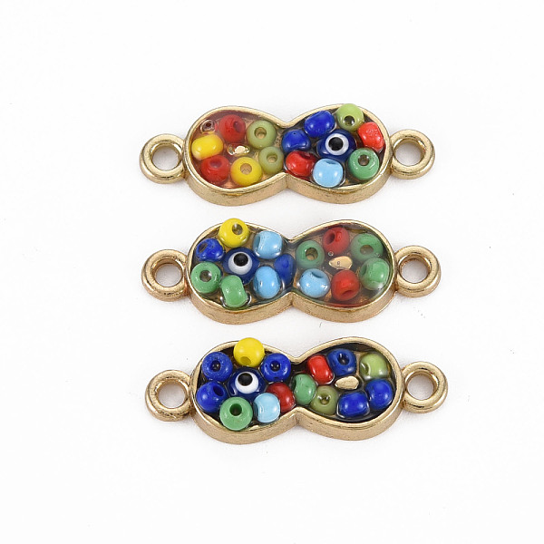 

PandaHall Alloy Links Connectors, with Glass Seed Beads and Rhinestone, Light Gold, Infinity, Colorful, 22x8x3.5mm, Hole: 1.8mm Alloy+Glass...