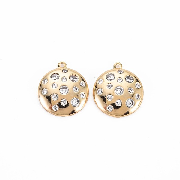 

PandaHall Brass Micro Pave Clear Cubic Zirconia Pendants, Nickel Free, Flat Round, Real 18K Gold Plated, 15.5x13.5x2.5mm, Hole: 1mm...