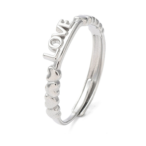 

PandaHall 304 Stainless Steel Heart with Word Love Adjustable Rings, Stainless Steel Color, Inner Diameter: 17.8mm 304 Stainless Steel Ring