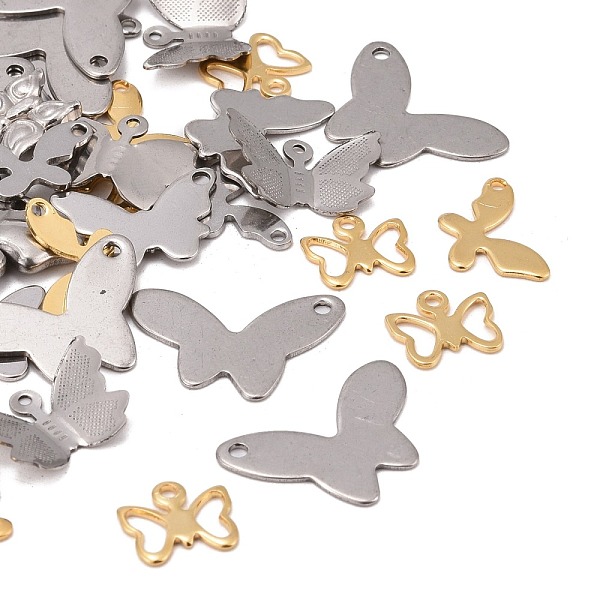 PandaHall Stainless Steel Pendants, Butterfly, Mixed Color, 8~17x7~18x0.7~1mm, Hole: 1~2mm Stainless Steel Butterfly