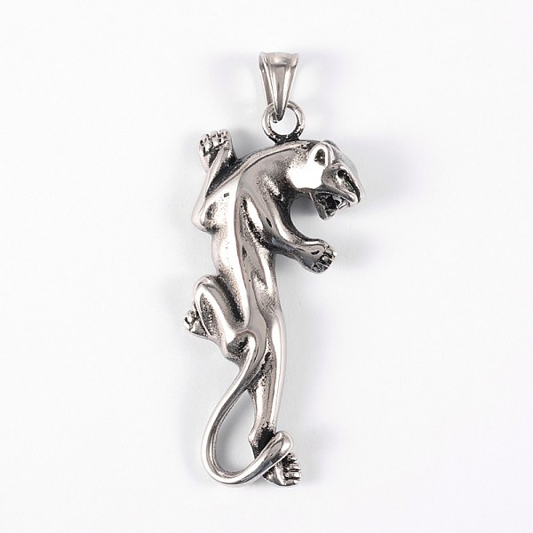 

PandaHall 304 Stainless Steel Big Pendants, Leopard, Antique Silver, 59x26x9mm, Hole: 9x5mm 304 Stainless Steel Leopard