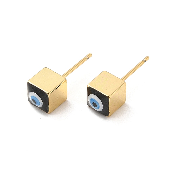 

PandaHall Long-Lasting Plated Cube with Enamel Evil Eye Stud Earring, Real 18K Gold Plated Brass Jewelry for Women, Black, 6x6mm, Pin: 0.8mm...