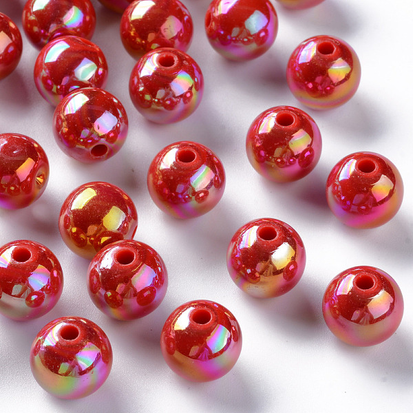 

PandaHall Opaque Acrylic Beads, AB Color Plated, Round, FireBrick, 12x11mm, Hole: 2.5mm Acrylic Round Red