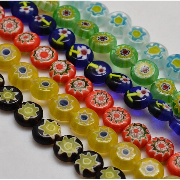 Handmade Millefiori Glasperle Flach Rund Stränge