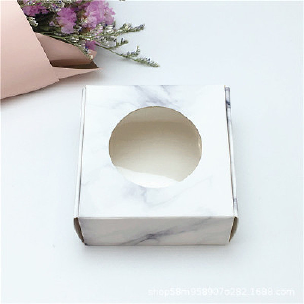 PandaHall Paper Candy Boxes, with Round Window, Bakery Box, Baby Shower Gift Box, Square, White, 7.5x7.5x3cm Paper Square White