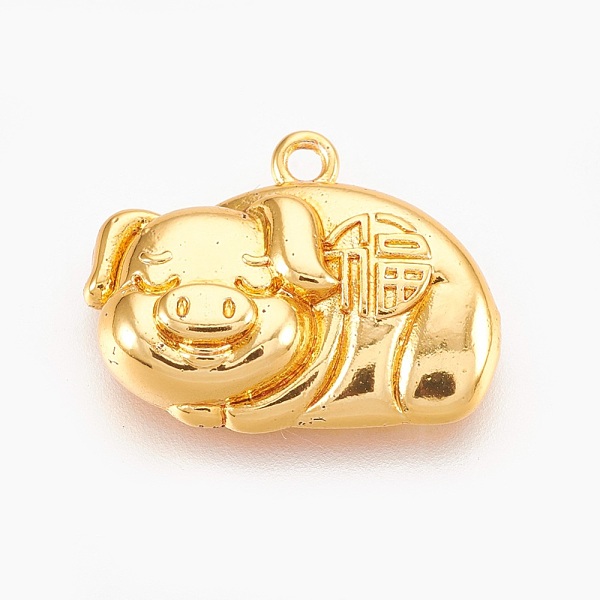 

PandaHall Brass Chinese Symbol Pendants, Luck Piggy with Chinese Characters, Golden, 15x19.5x5mm, Hole: 1.6mm Brass Pig
