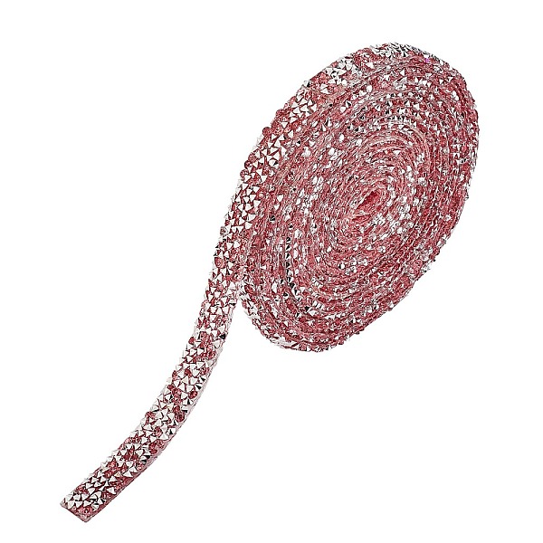 

PandaHall 3 Yards Glitter Hotfix Rhinestone(Hot Melt Adhesive On The Back), Costume Accessories, Light Rose, 10mm Resin Rhinestone Flat Pink