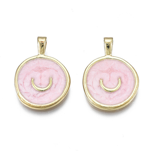 

PandaHall Rack Plating Alloy Enamel Pendants, Lead Free & Cadmium Free, Flat Round with Smile, Pink, 24.5x18x5.5mm, Hole: 3x4mm Alloy+Enamel...