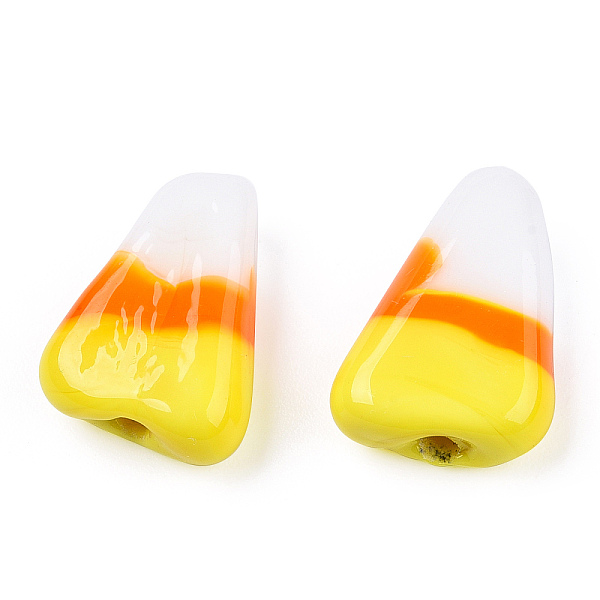 

PandaHall Halloween Handmade Lampwork Beads, Yellow, Orange & White, Candy Corn, 15.5x11x5mm, Hole: 1.8mm Lampwork Candy Yellow
