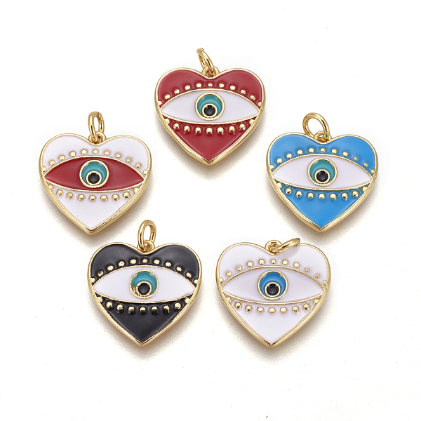 

PandaHall Brass Enamel Pendants, Heart with Evil Eye, Golden, Mixed Color, 17.5x18x2.5mm, Hole: 2.5mm Brass+Enamel Evil Eye Multicolor