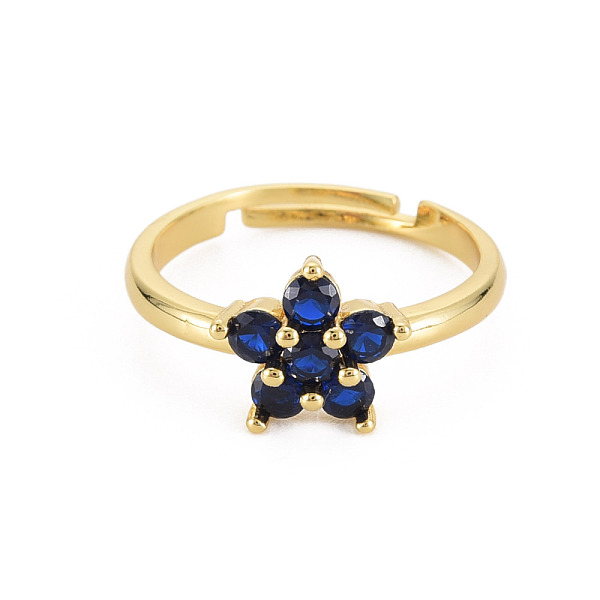 

PandaHall Glass Flower Adjustable Ring, Real 18K Gold Plated Brass Jewelry for Women, Cadmium Free & Lead Free, Dark Blue, US Size 7 1/4...