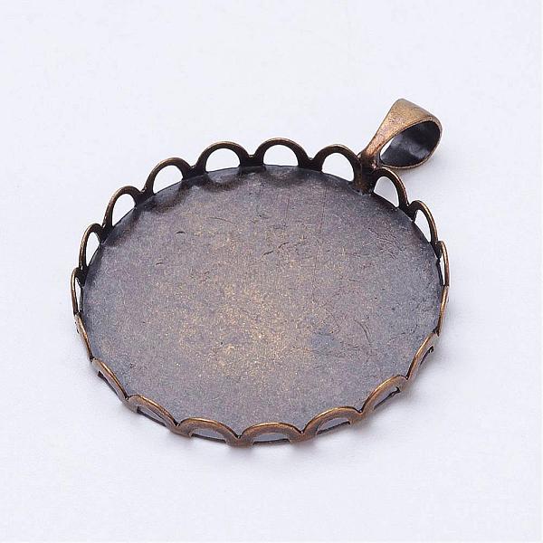 

PandaHall Brass Pendant Cabochon Settings, Lace Edge Bezel Cups, Flat Round, Antique Bronze, Tray: 25mm, 33x26x3mm, Hole: 3.5x5mm Brass Flat...
