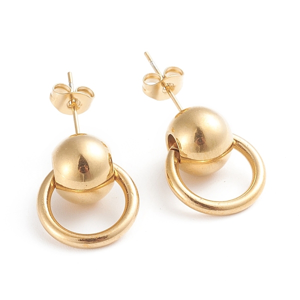 

PandaHall 304 Stainless Steel Dangle Stud Earrings, with Ear Nuts, Ball with Ring, Golden, 17x14mm, Pin: 0.7mm, 6pairs/card 304 Stainless...