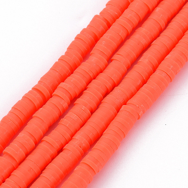 

PandaHall Handmade Polymer Clay Bead Strands, Heishi Beads, Disc/Flat Round, Tomato, 4x0.5~1mm, Hole: 1.5mm, about 320~447pcs/strand..., Red