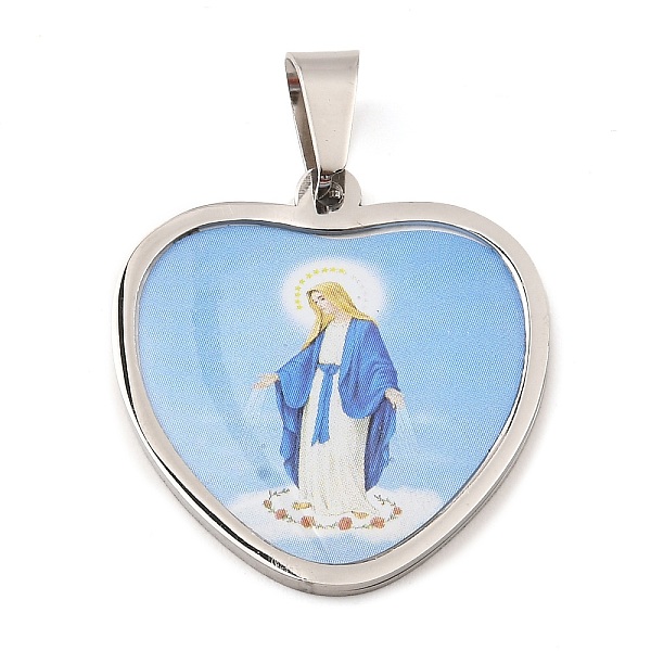

PandaHall 304 Stainless Steel Pendants, with Enamel, Heart with Saint Charm, Religion, Stainless Steel Color, 31x29x2mm, Hole: 9x5.5mm...