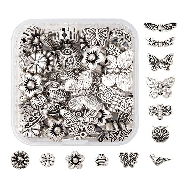 

PandaHall 48Pcs 12 Style Tibetan Style Alloy Beads, Mixed Shapes, Antique Silver, 4pcs/style Alloy Mixed Shapes