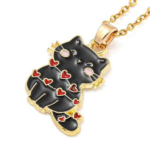

PandaHall 201 Stainless Steel Cable Chain Necklaces, Cat Shape Alloy Enamel Pendant Necklaces, Golden, 15.08~15.55 inch(38.3~39.5cm) 201..., Black
