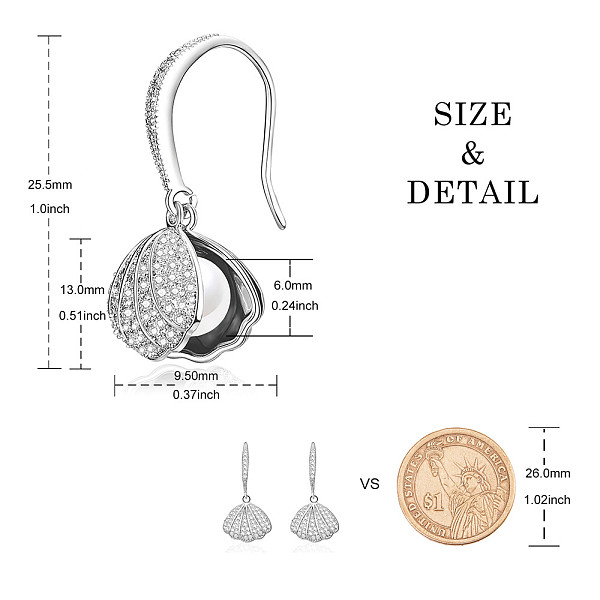 

PandaHall SHEGRACE Brass Dangle Earrings, with Shell Pearl and Cubic Zirconia, Shell Shape, Platinum, 25.5mm Brass Clear