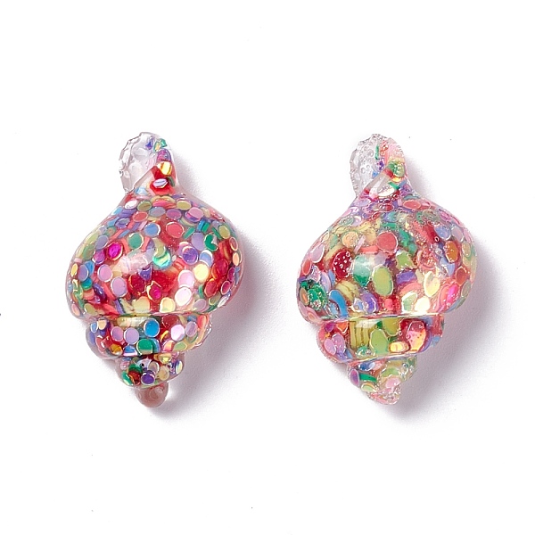

PandaHall Transparent Resin Cabochons, Conch with Sequins, Colorful, 24x15.5x10mm Resin Shell Shape