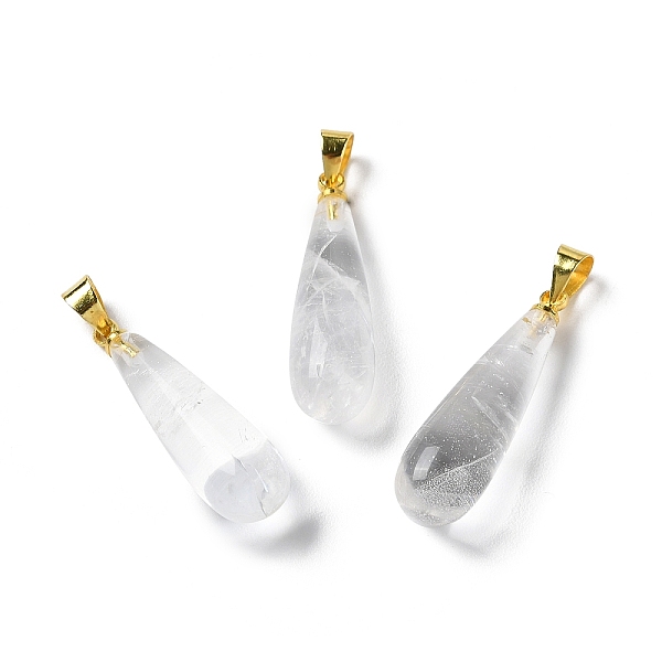 

PandaHall Natural Quartz Crystal Teardrop Pendants, Rock Crystal, with Ion Plating(IP) Golden Plated Brass Findings, 26.5x7.5mm, Hole...