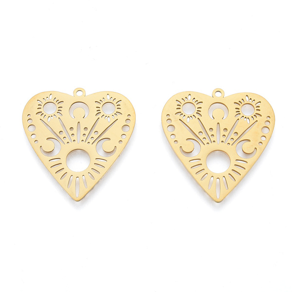

PandaHall 201 Stainless Steel Pendants, Laser Cut, Hollow Heart with Moon, Real 18K Gold Plated, 30x28.5x1mm, Hole: 1.6mm 201 Stainless...