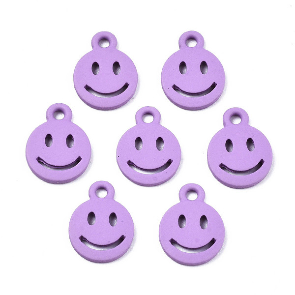 

PandaHall Spray Painted Alloy Charms, Cadmium Free & Lead Free, Flat Round with Smiling Face, Medium Orchid, 12.5x9.5x1.5mm, Hole: 1.5mm...