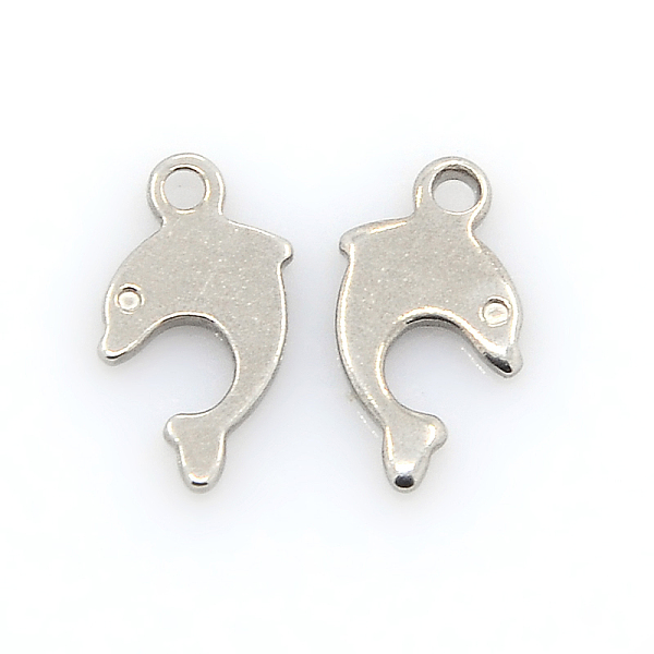 

PandaHall 201 Stainless Steel Fish Charms, Dolphin Pendants, Stainless Steel Color, 12x8x1mm, Hole: 1mm 201 Stainless Steel Dolphin