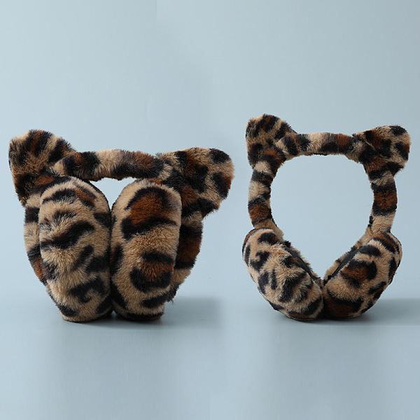 PandaHall Wool Women's Foldable Headband Earwarmer, Leopard Print Car Ear Outdoor Winter Earmuffs, BurlyWood, 225x180mm Wool Orange