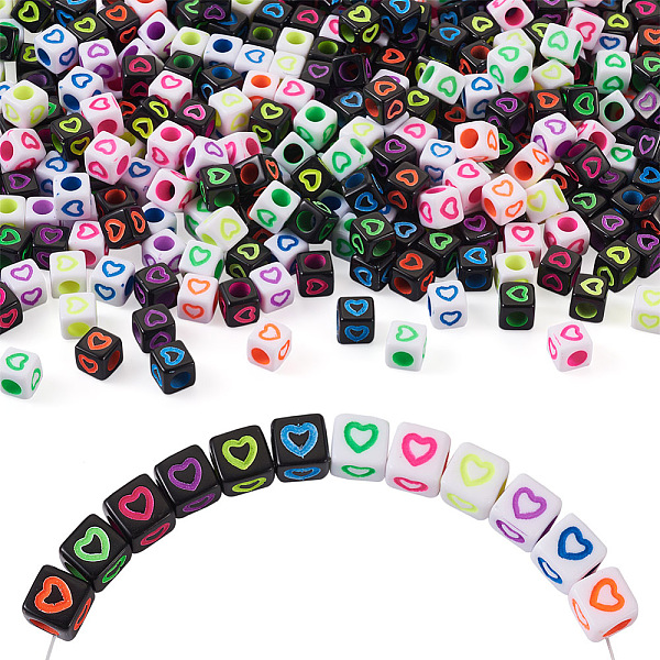 

PandaHall 1200Pcs 12 Colors Opaque Acrylic European Beads, Large Hole Beads, Cube with Heart, Mixed Color, 7x7x7mm, Hole: 4mm, 100pcs/color..., Multicolor