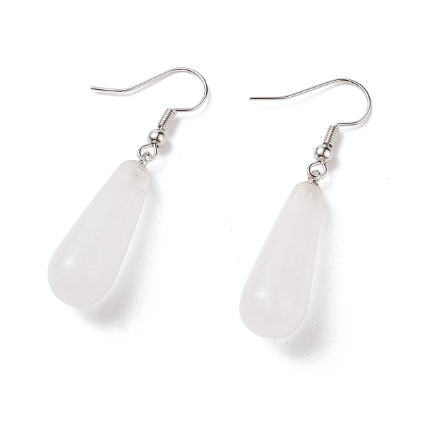 

PandaHall Teardrop Platinum Tone Brass Natural Crystal Dangle Earrings, 47mm, Pin: 0.7mm Quartz Crystal