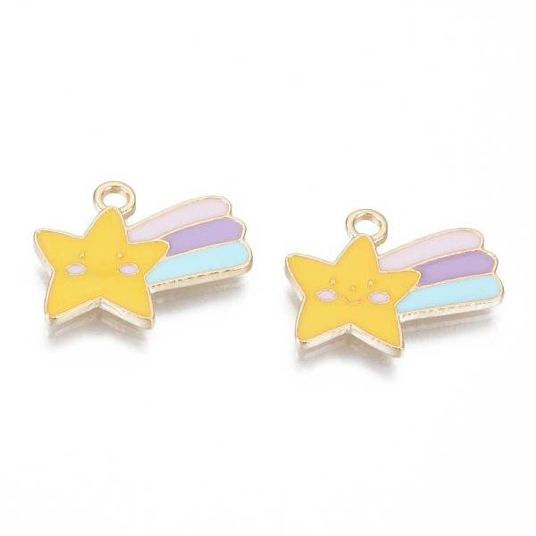 

PandaHall Light Gold Plated Alloy Enamel Pendants, Cadmium Free & Lead Free, Meteor, Colorful, 16x20x1.5mm, Hole: 1.8mm Alloy+Enamel Star