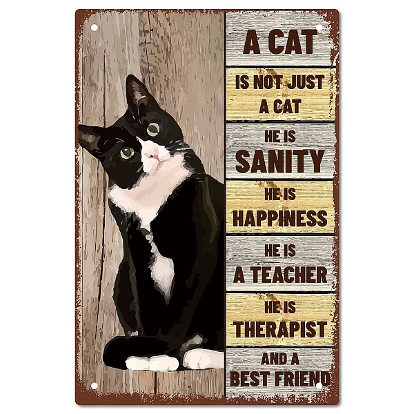 PandaHall CREATCABIN Black Cat Metal Tin Sign A Cat Is Not Just A Cat Sign Vintage Iron Sign Painting Poster Plaque Retro Mural Hanging Wall...
