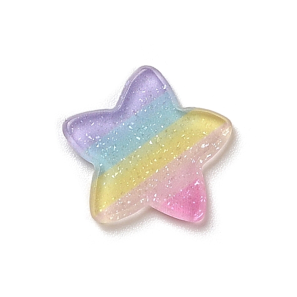 

PandaHall Rainbow Color Style Acrylic Plastic Cabochons, with Glitter Powder, 14x15x2mm Acrylic Star