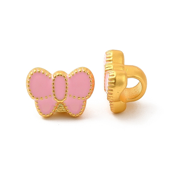 

PandaHall Rack Plating Alloy Enamel European Beads, Large Hole Beads, Lead Free & Cadmium Free & Nickel Free, Bowknot, Matte Gold Color..., Pink