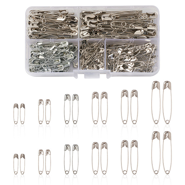 

PandaHall 220Pcs 6 Style Iron Safety Pins, Platinum, 22~56x5~11x2~3mm Iron