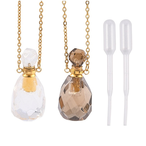 PandaHall Natural Gemstone Perfume Bottle Pendant Necklaces, with Stainless Steel Cable Chain and Plastic Dropper, Bottle, Golden, 20.3 inch...